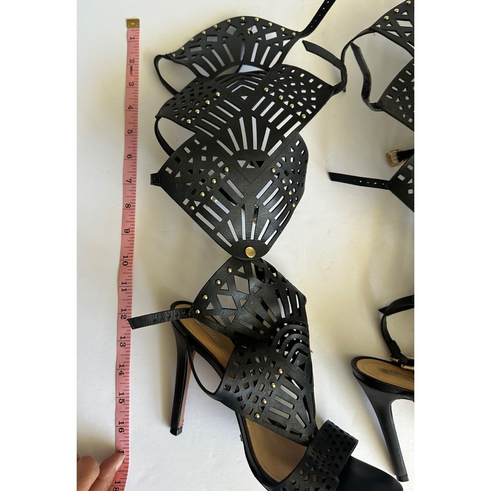Schutz Brasiliana Gladiator Sandals Black Leather Laser Cut Removable Piece 8B - Picture 3 of 16